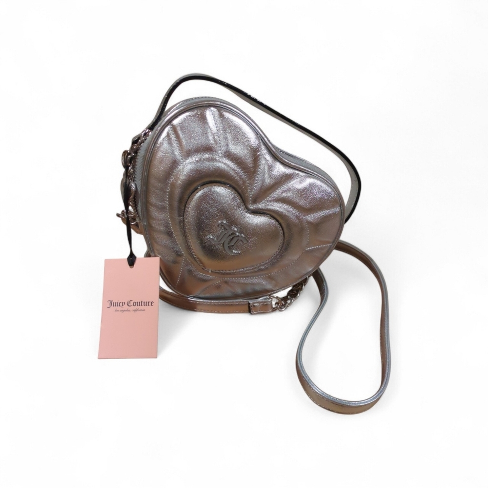 NWT Juicy Couture Shimmering Silver Heart Crossbody Bag